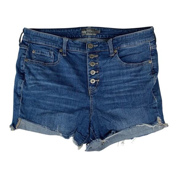 Torrid size 14 button front denim Blue Distressed Jean Shorts Casual Cut-Off - Picture 1 of 10